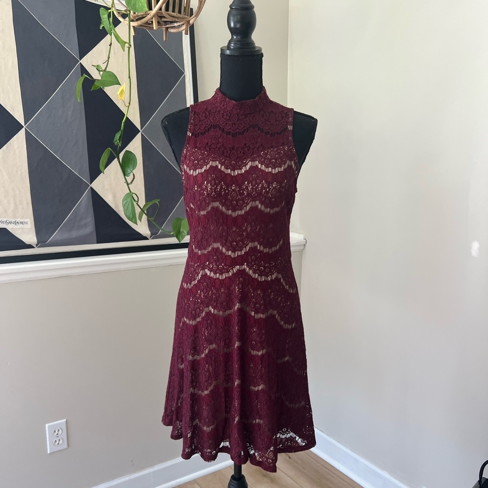Knee Length Lace Burgundy Dress